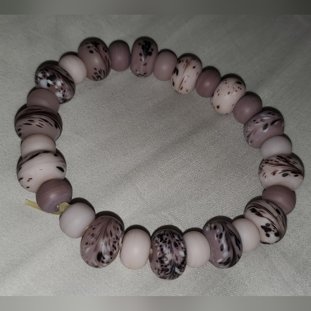 Purple Lampwork Glass Beaded Stretch Bracelet Handmade - Picture 3 of 8